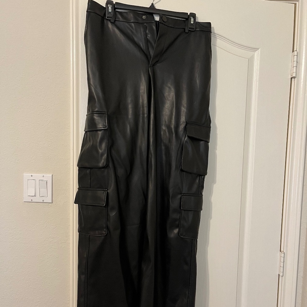 Black faux leather pants